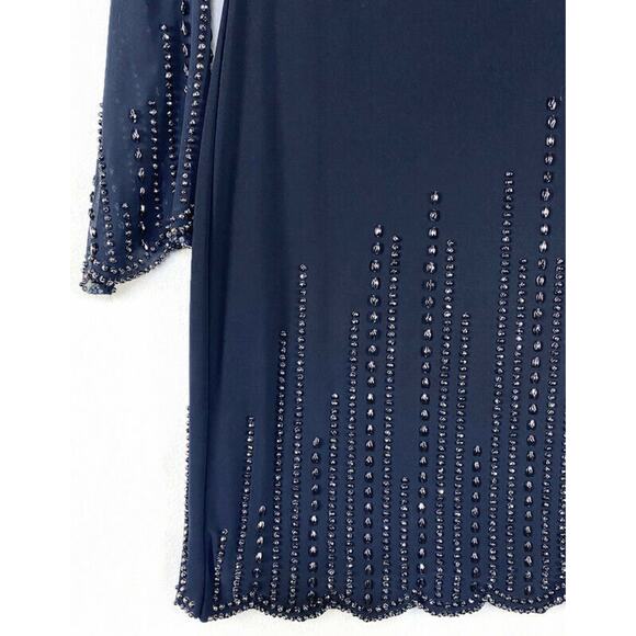 Xscape Evening Dress Women's 6 Blue With Silver Accent Mesh Sleeves Knee Length - Picture 6 of 10